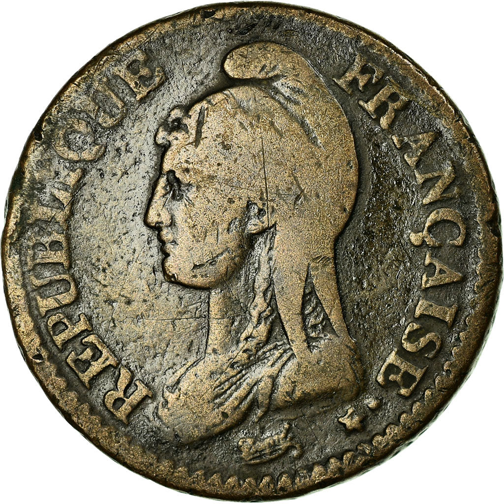 Moneta, Francia, Dupré, Decime, 1796, Paris, MB+, Bronzo, KM:645.1, Gadoury:187
