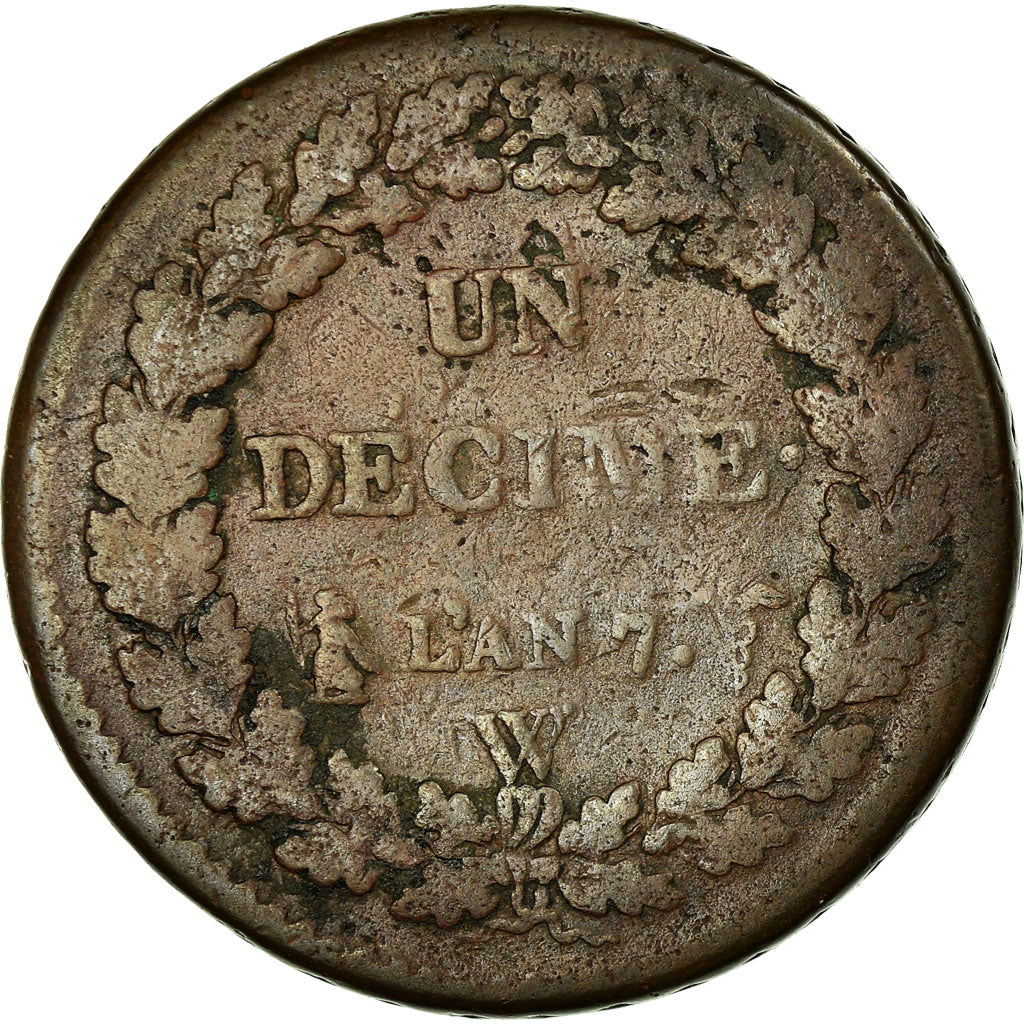 Moeda, França, Dupré, Decime, 1798, Paris, F(12-15), Bronze, KM:644.1