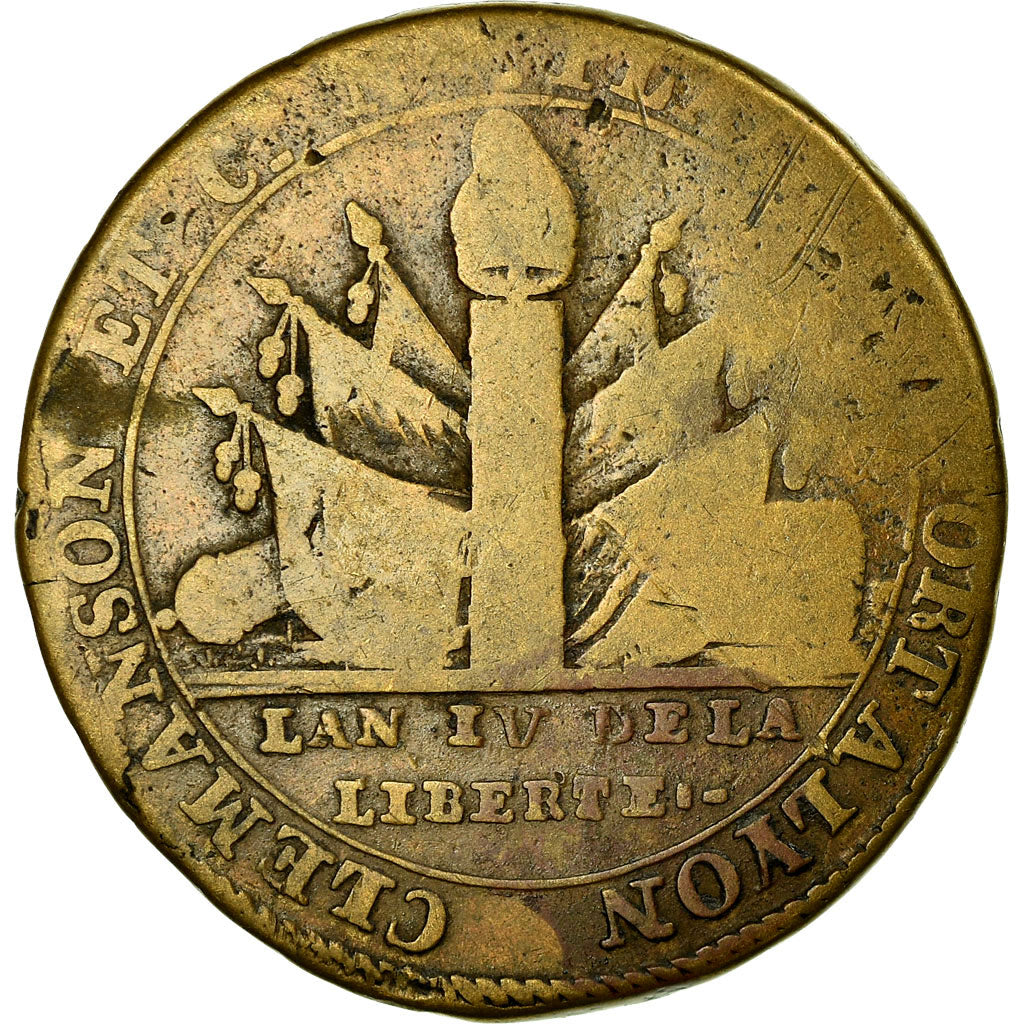 Moneda, Francia, 2 Sols, Clémanson, 1792, BC, Cobre, KM:Tn8, Brandon:227b