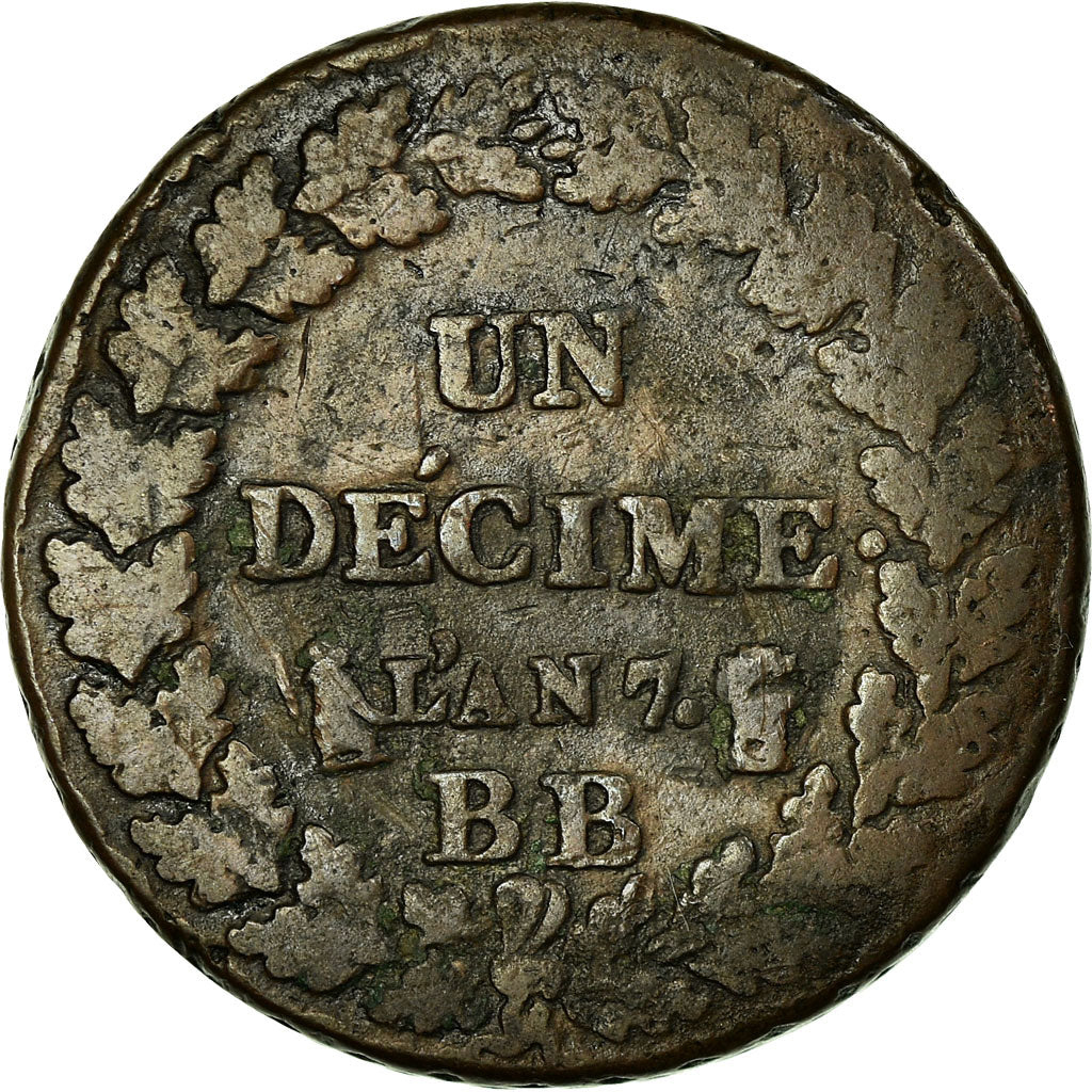 Moneda, Francia, Dupré, Decime, 1798, Strasbourg, BC+, Bronce, KM:644.4
