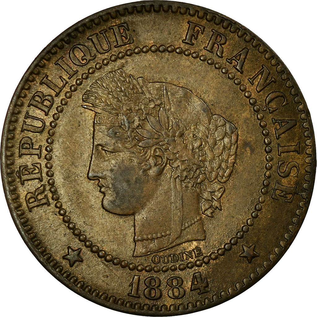 Moeda, França, Cérès, 2 Centimes, 1884, Paris, EF(40-45), Bronze, KM:827.1