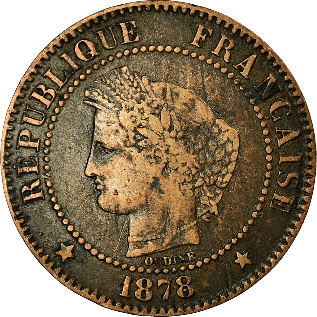 Monnaie, France, Cérès, 2 Centimes, 1878, Bordeaux, TTB, Bronze, Gadoury:105