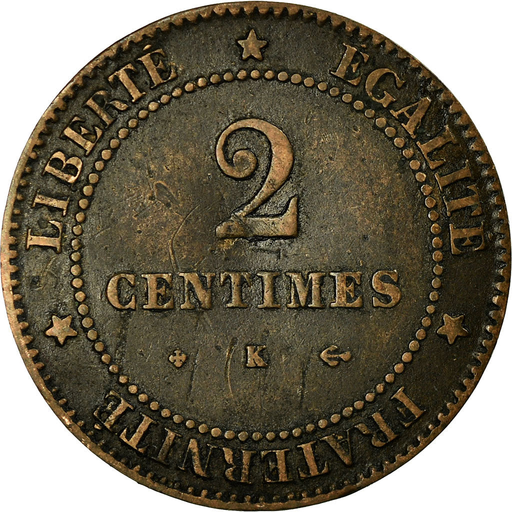 Monnaie, France, Cérès, 2 Centimes, 1878, Bordeaux, TTB, Bronze, Gadoury:105