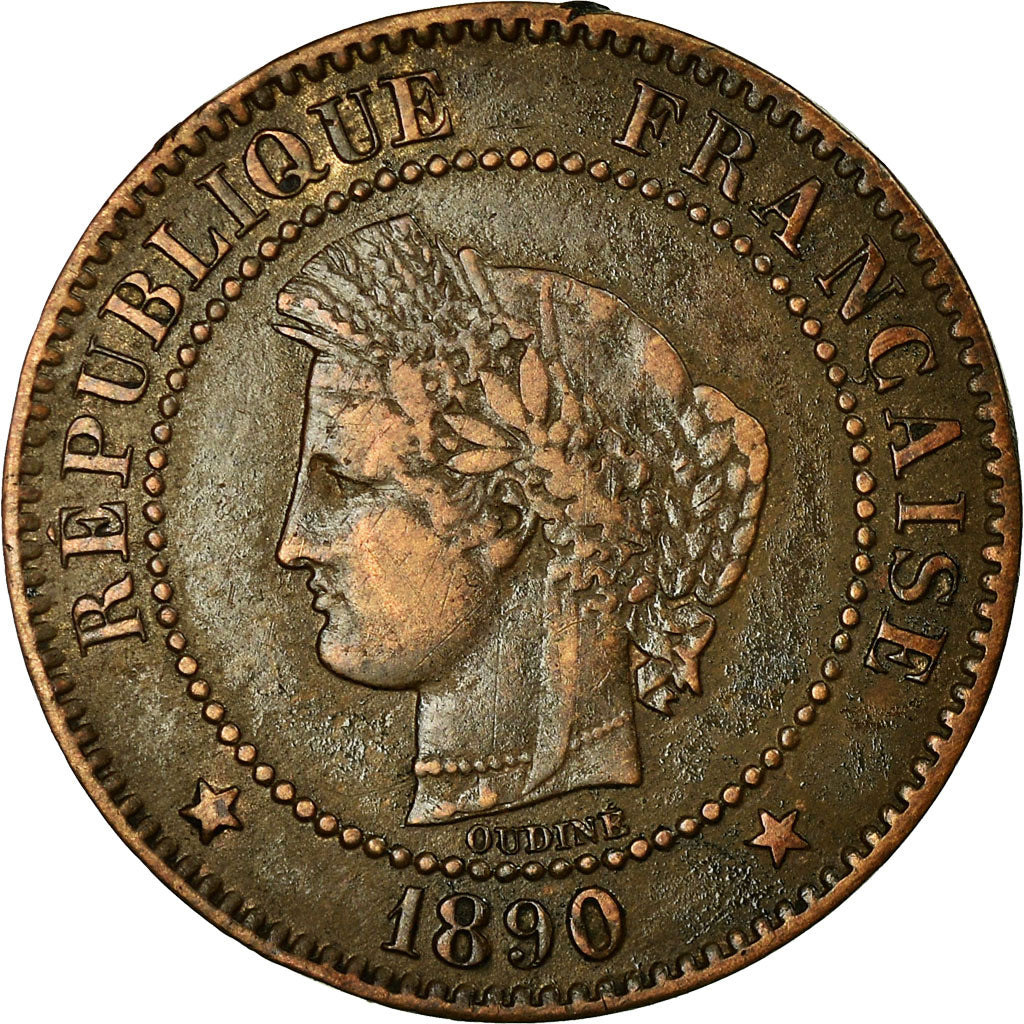 Moneta, Francja, Cérès, 2 Centimes, 1890, Paris, EF(40-45), Bronze, KM:827.1