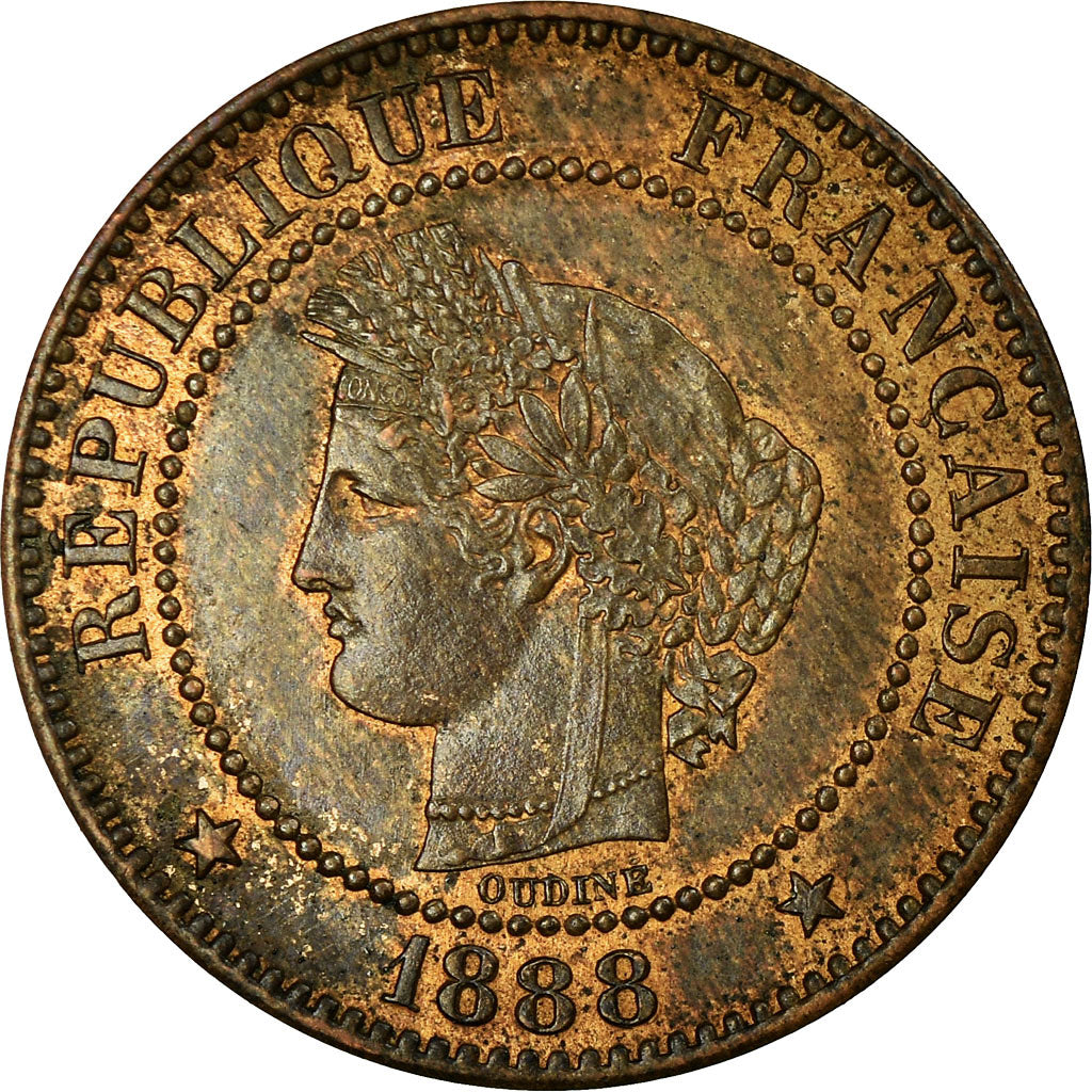 Moeda, França, Cérès, 2 Centimes, 1888, Paris, EF(40-45), Bronze, KM:827.1