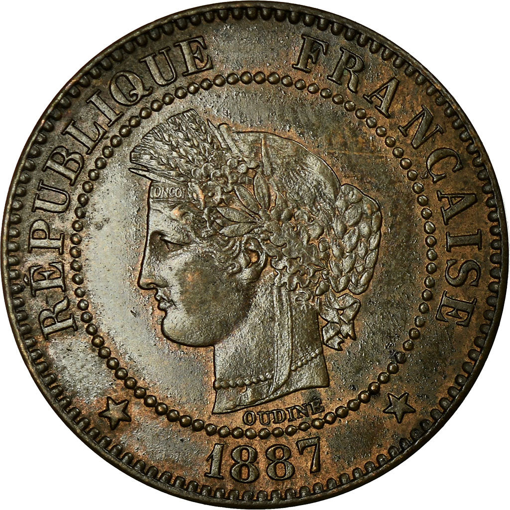 Moeda, França, Cérès, 2 Centimes, 1887, Paris, EF(40-45), Bronze, KM:827.1