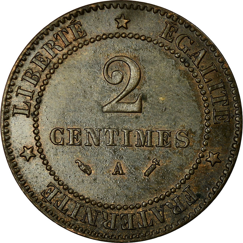 Moeda, França, Cérès, 2 Centimes, 1887, Paris, EF(40-45), Bronze, KM:827.1