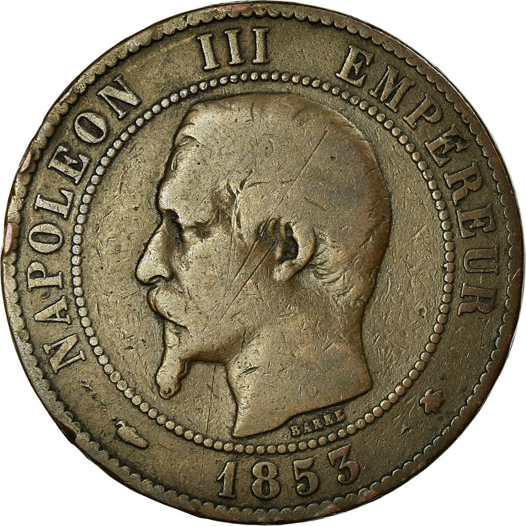 Moneta, Francia, Napoleon III, 10 Centimes, 1853, Strasbourg, B+