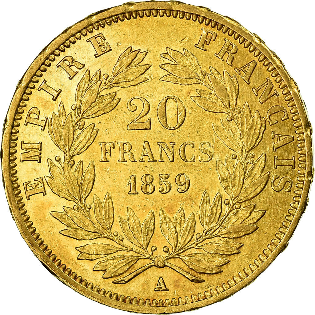Moeda, França, Napoleon III, 20 Francs, 1859, Paris, AU(55-58)