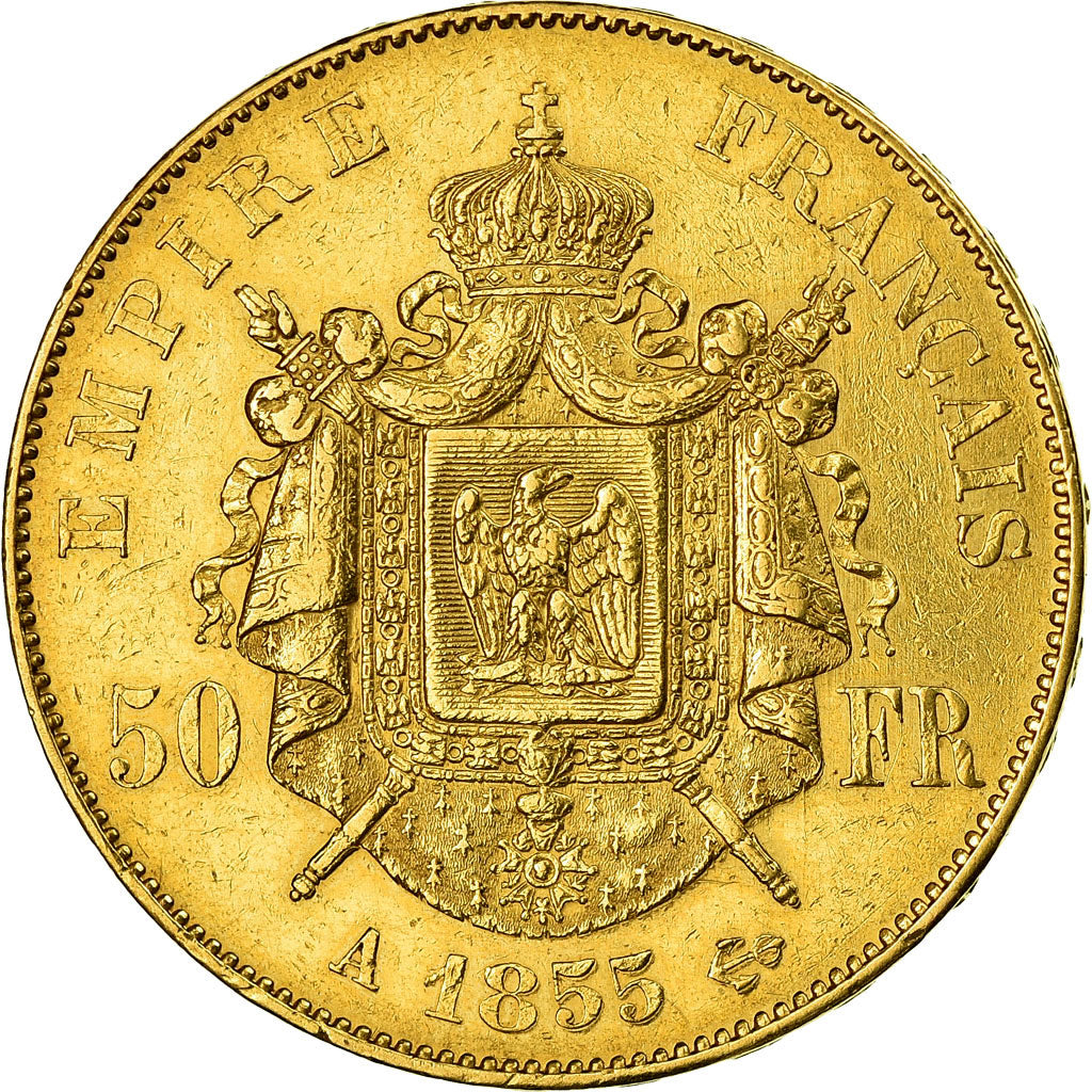 Moneta, Francja, Napoleon III, 50 Francs, 1855, Paris, AU(50-53), KM 1111