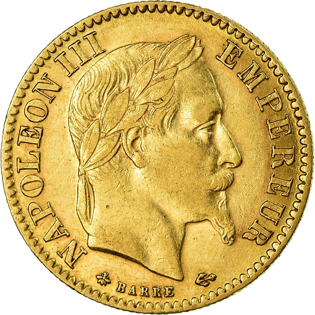 Moneda, Francia, Napoleon III, 10 Francs, 1865, Paris, MBC+, Oro