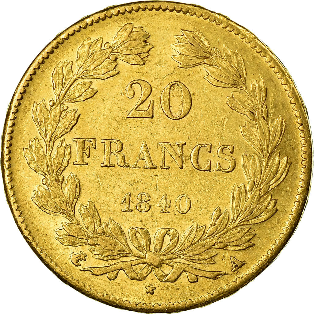 Moneta, Francja, Louis-Philippe, 20 Francs, 1840, Paris, AU(50-53), Złoto