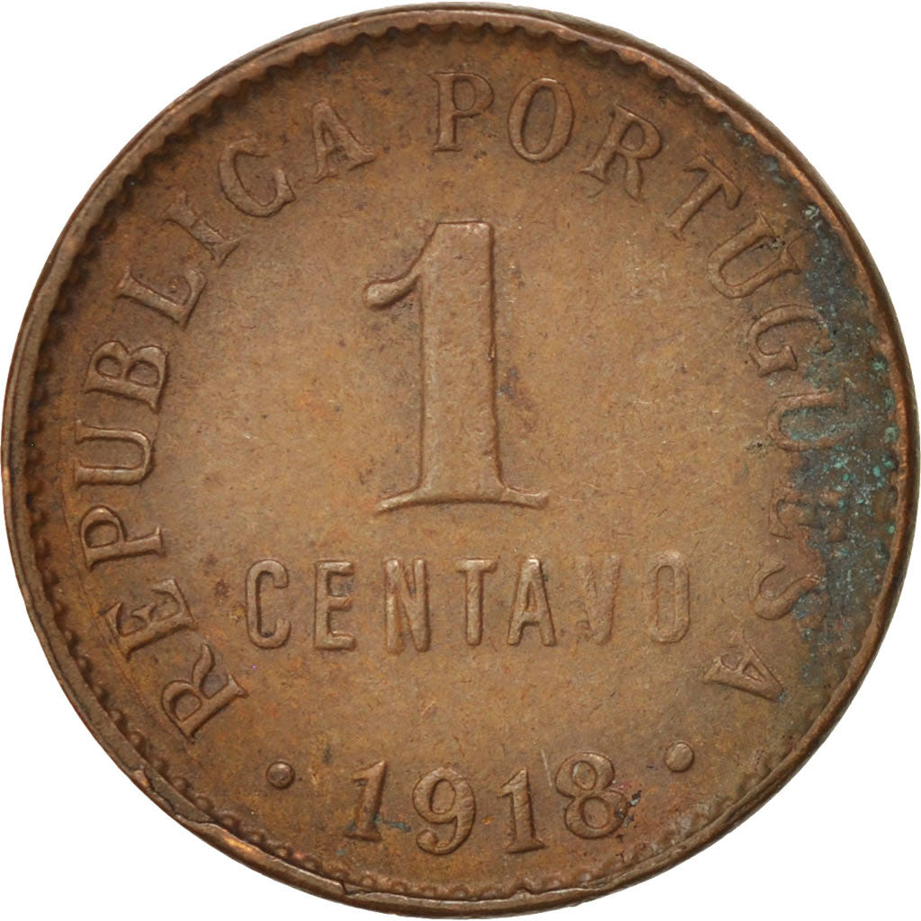 PORTUGAL, Centavo, 1918, KM #565, EF(40-45), Bronze, 3.01