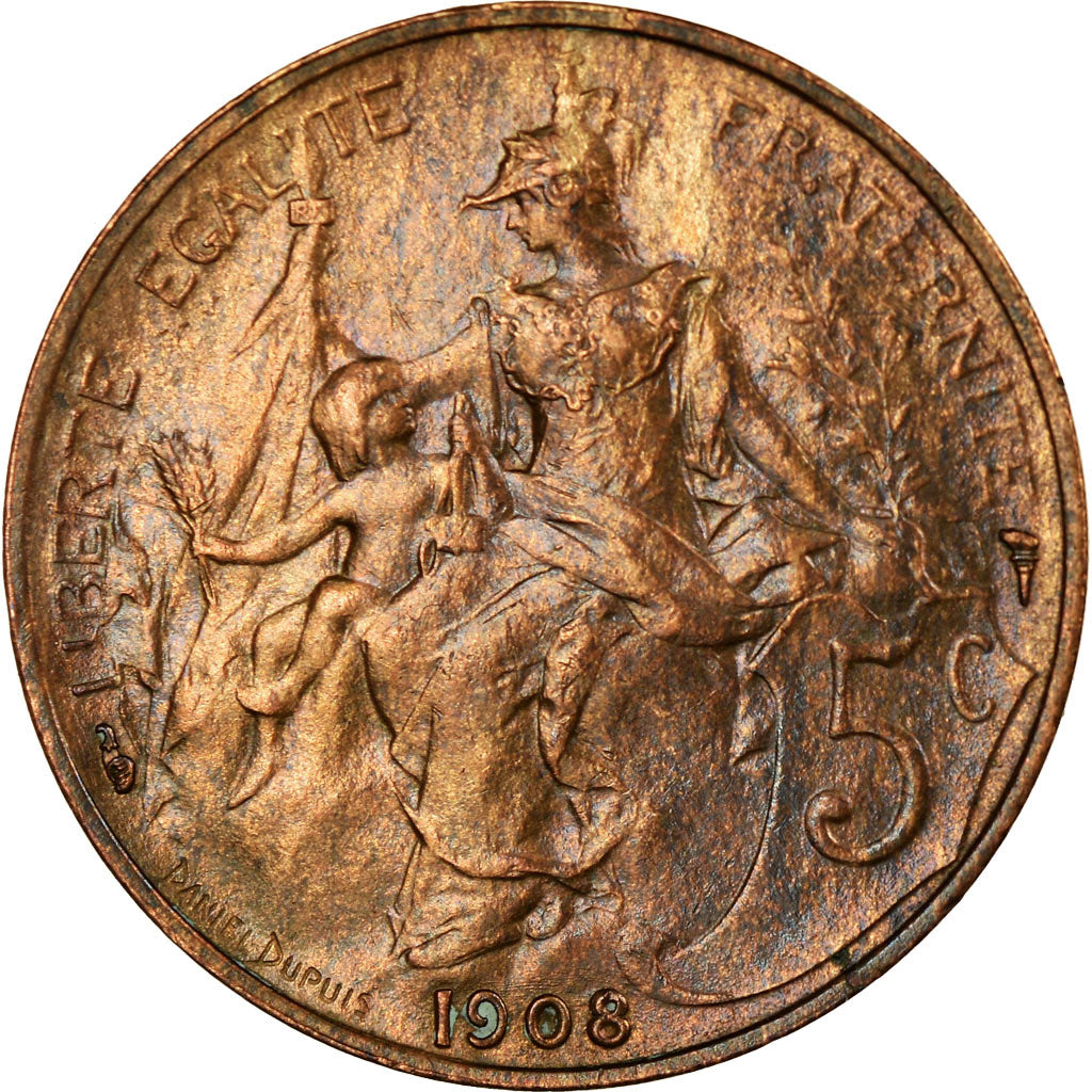 Moneta, Francia, Dupuis, 5 Centimes, 1908, Paris, BB+, Bronzo, KM:842