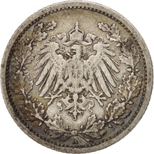 GERMANY - EMPIRE, 1/2 Mark, 1908, Berlin, KM #17, VF(30-35), Silver, 20, 2.73