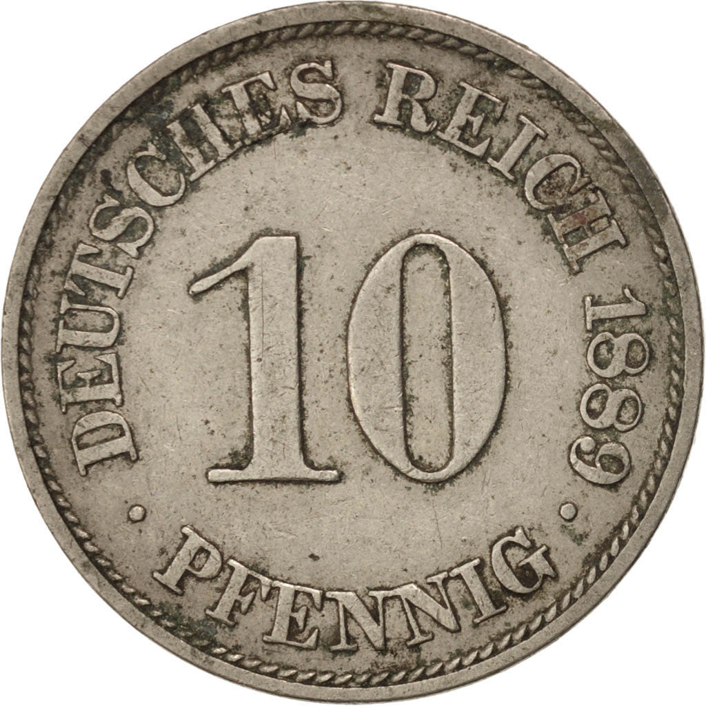 GERMANY - EMPIRE, 10 Pfennig, 1889, Berlin, KM #4, EF(40-45), Copper-Nickel,...