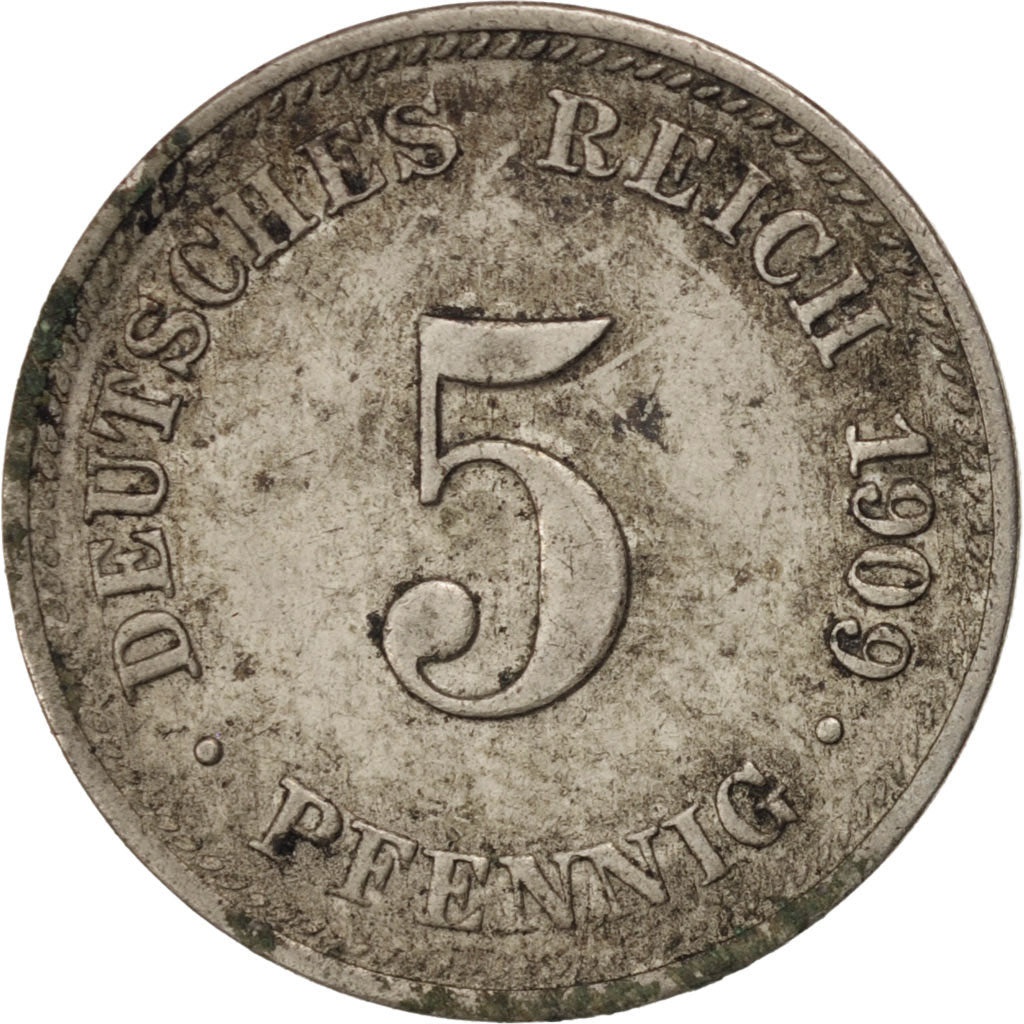 Coin, GERMANY - EMPIRE, Wilhelm II, 5 Pfennig, 1909, Munich, EF(40-45)