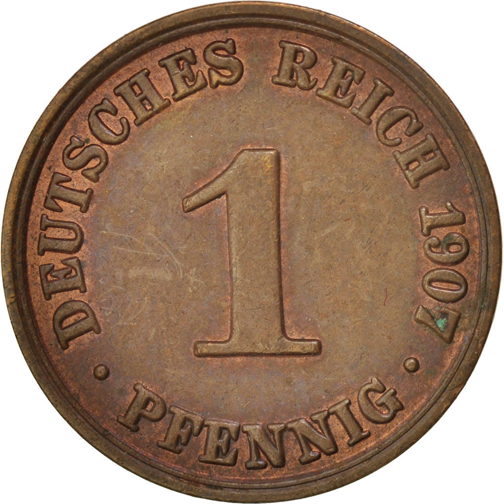 GERMANY - EMPIRE, Pfennig, 1907, Berlin, KM #10, MS(63), Copper, 17.5, 1.98