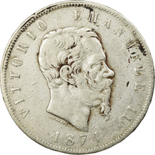 Coin, Italy, Vittorio Emanuele II, 5 Lire, 1874, Milan, VF(30-35), Silver,KM 8.3