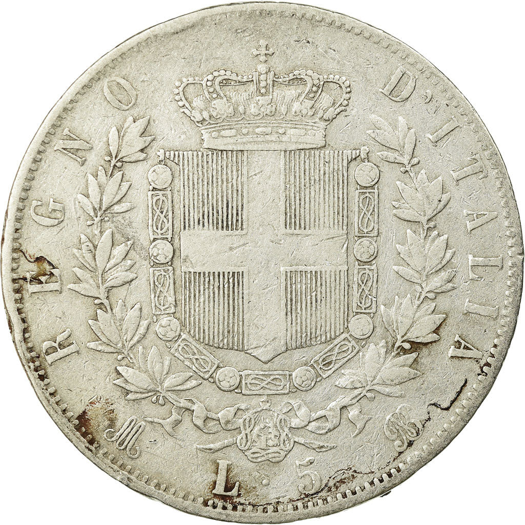 Coin, Italy, Vittorio Emanuele II, 5 Lire, 1874, Milan, VF(30-35), Silver,KM 8.3