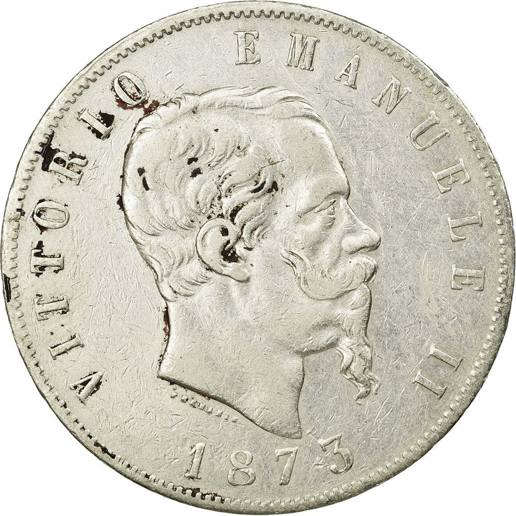 Coin, Italy, Vittorio Emanuele II, 5 Lire, 1873, Milan, EF(40-45), Silver,KM 8.3