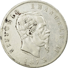 Coin, Italy, Vittorio Emanuele II, 5 Lire, 1873, Milan, EF(40-45), Silver,KM 8.3