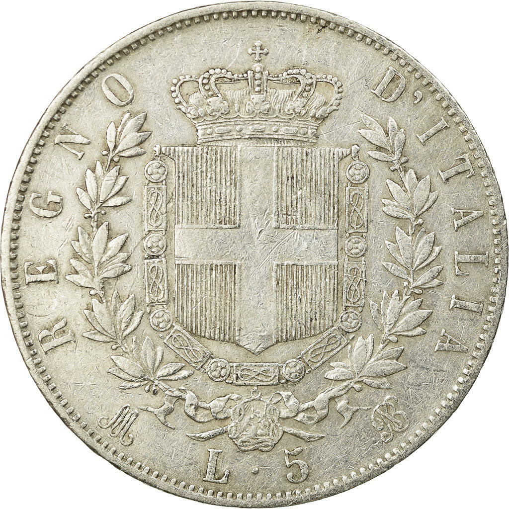 Coin, Italy, Vittorio Emanuele II, 5 Lire, 1873, Milan, EF(40-45), Silver,KM 8.3