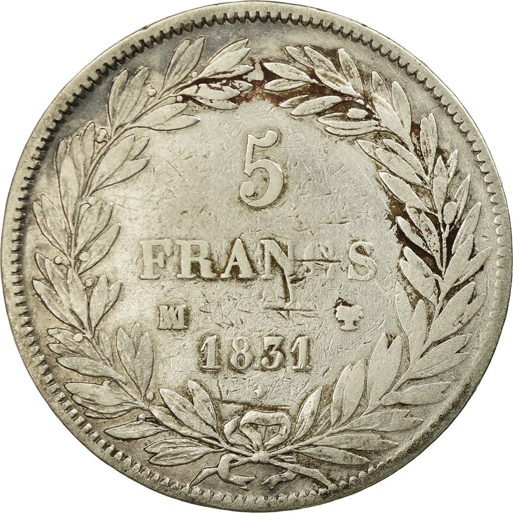Moeda, França, Louis-Philippe, 5 Francs, 1831, Marseille, VF(20-25), Prata