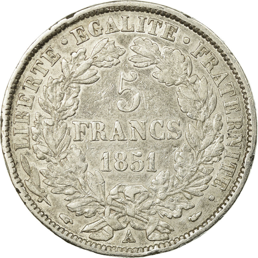 Moneta, Francia, Cérès, 5 Francs, 1851, Paris, BB, Argento, KM:761.1