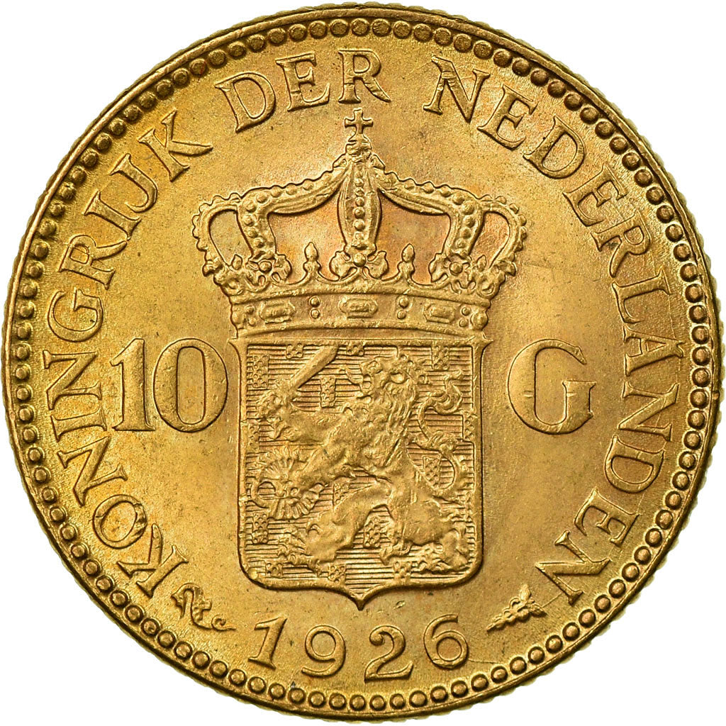 Coin, Netherlands, Wilhelmina I, 10 Gulden, 1926, AU(55-58), Gold, KM:162