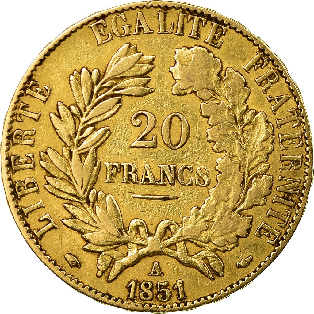 Moeda, França, Cérès, 20 Francs, 1851, Paris, EF(40-45), Dourado, KM:762