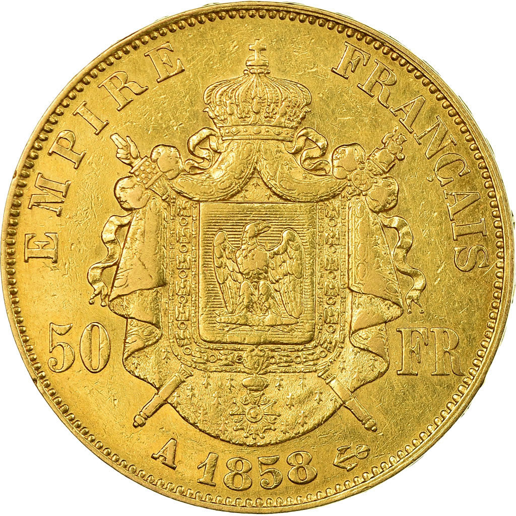 Moneta, Francja, Napoleon III, 50 Francs, 1858, Paris, EF(40-45), Gold, KM 785.1