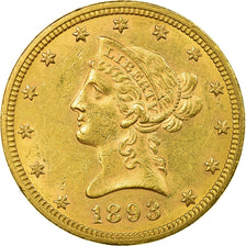 Moneta, Stati Uniti, Coronet Head, $10, 1893, Philadelphia, Oro, BB+, KM 102