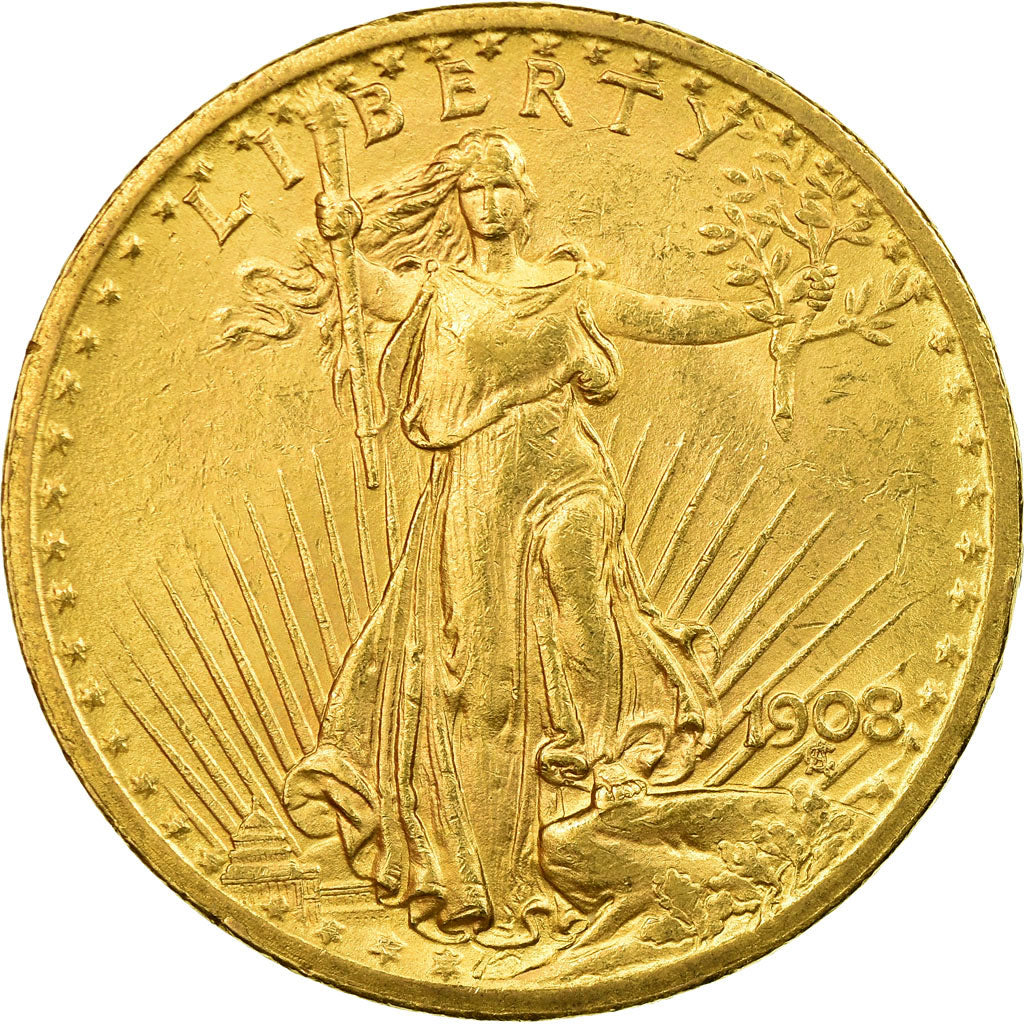 Moeda, Estados Unidos da América, Saint-Gaudens,$20,1908,Philadelphia,AU(55-58)