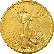 Moeda, Estados Unidos da América, Saint-Gaudens,$20,1908,Philadelphia,AU(55-58)