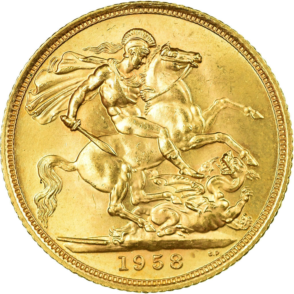 Coin, Great Britain, Elizabeth II, Sovereign, 1958, AU(50-53), Gold, KM:908