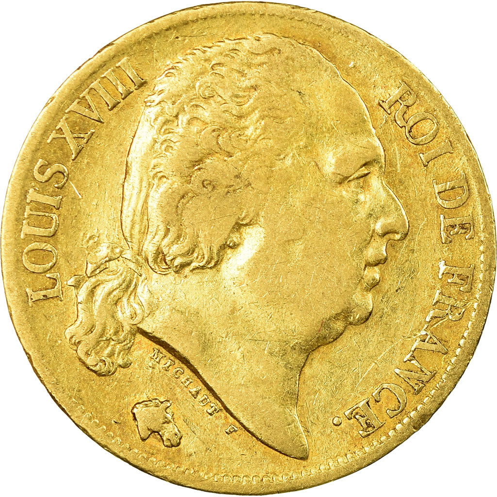 Moneda, Francia, Louis XVIII, 20 Francs, 1819, Lille, MBC, Oro, KM 712.9