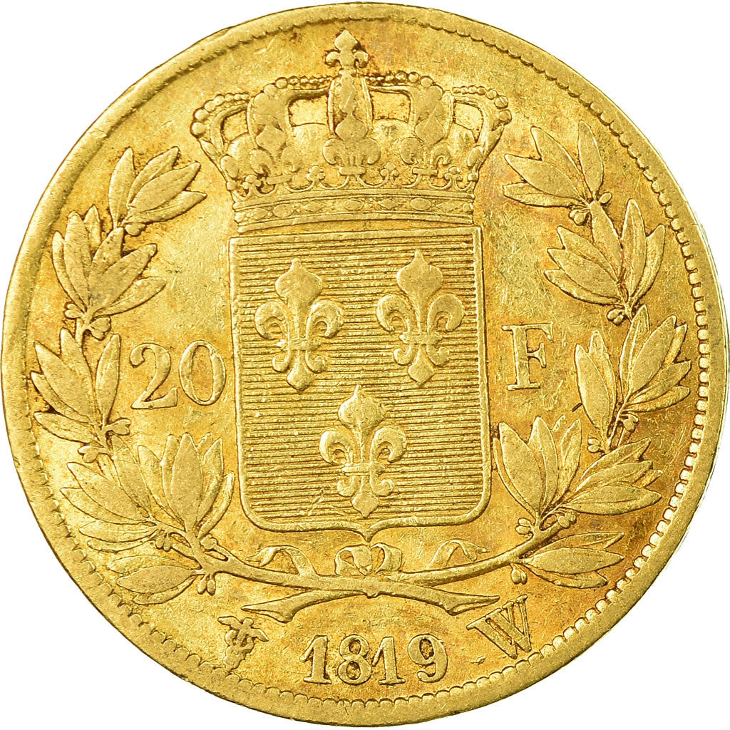 Moneda, Francia, Louis XVIII, 20 Francs, 1819, Lille, MBC, Oro, KM 712.9