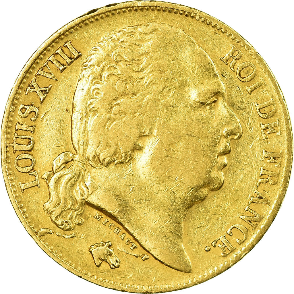 Coin, France, Louis XVIII, 20 Francs, 1818, Lille, EF(40-45), Gold, KM 712.9