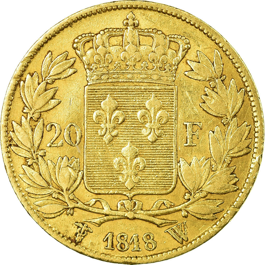 Coin, France, Louis XVIII, 20 Francs, 1818, Lille, EF(40-45), Gold, KM 712.9