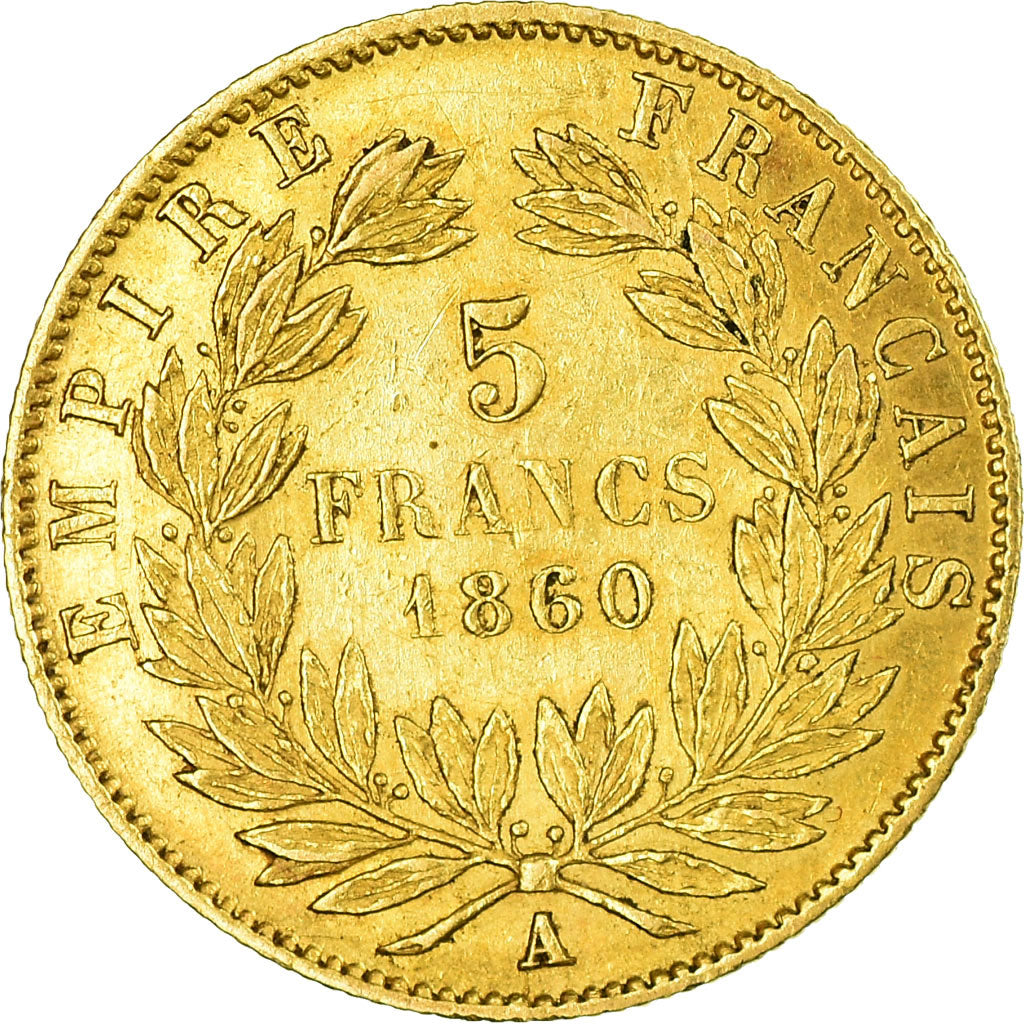 Coin, France, Napoleon III, 5 Francs, 1860, Paris, AU(50-53), Gold, KM 787.1