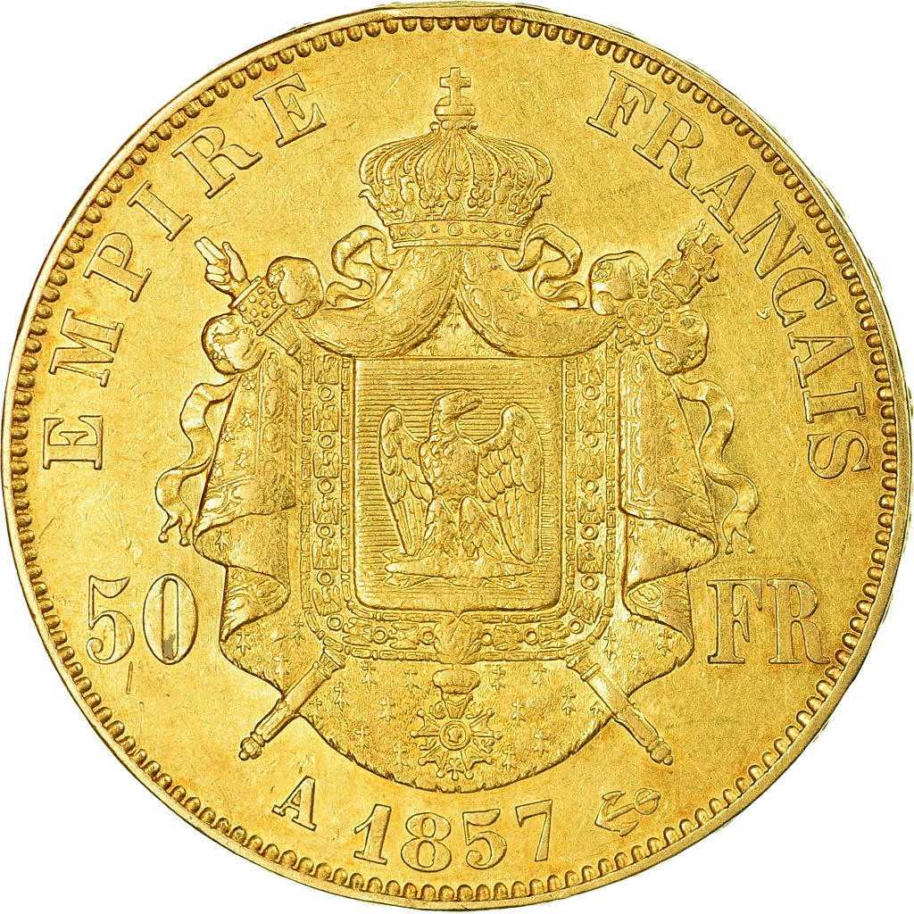 Munten, Frankrijk, Napoleon III, 50 Francs, 1857, Paris, ZF, Goud, KM 785.1