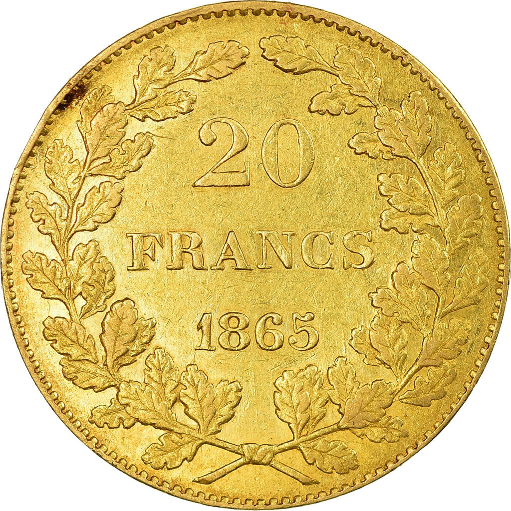 Coin, Belgium, Leopold I, 20 Francs, 20 Frank, 1865, AU(50-53), Gold, KM:23