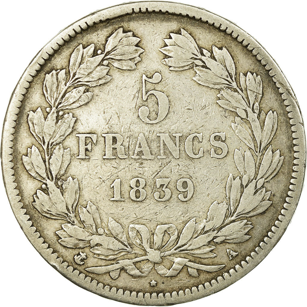 Coin, France, Louis-Philippe, 5 Francs, 1839, Paris, VF(30-35), Silver,KM 749.1