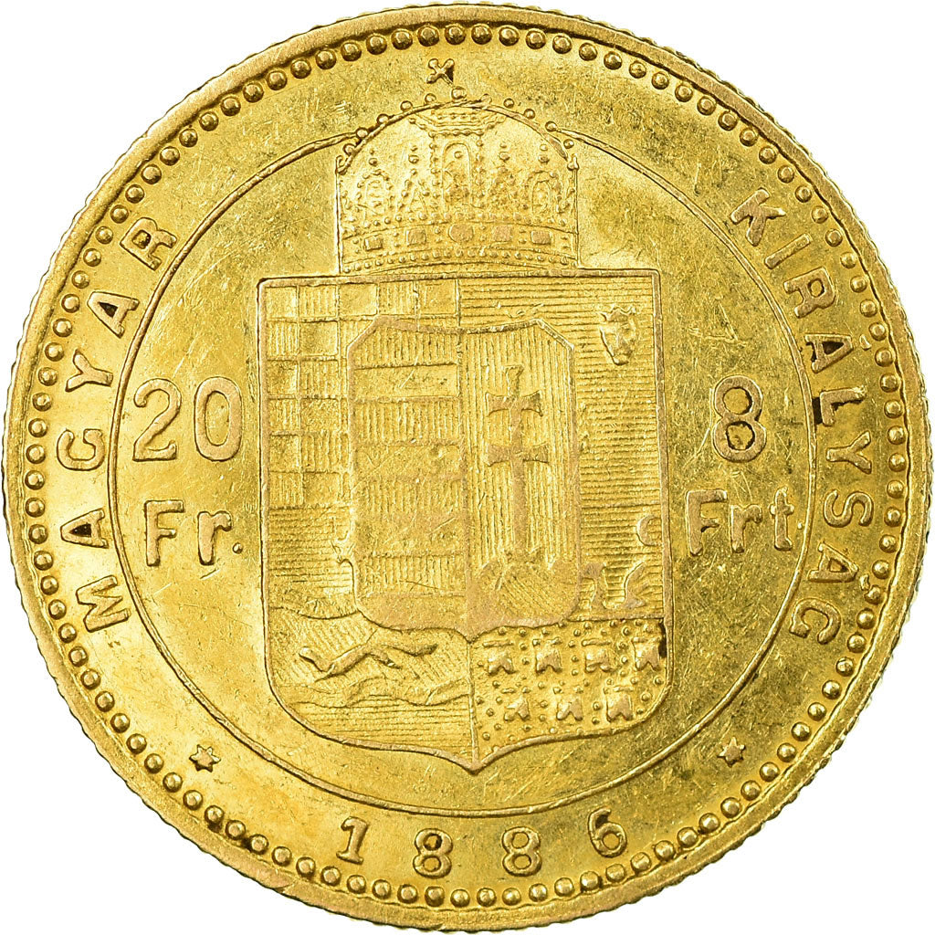 Moneda, Hungría, Franz Joseph I, 8 Forint 20 Francs, 1886, Kormoczbanya, MBC+