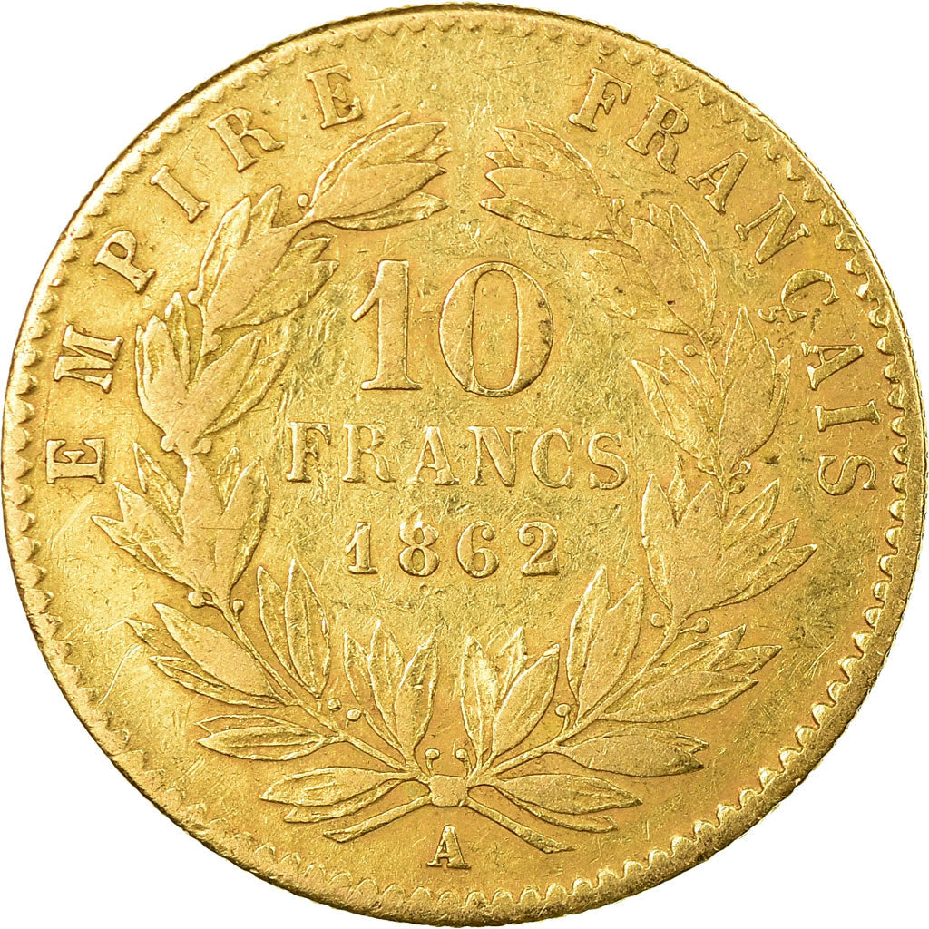 Moneta, Francia, Napoleon III, 10 Francs, 1862, Paris, MB+, Oro, KM 800.1