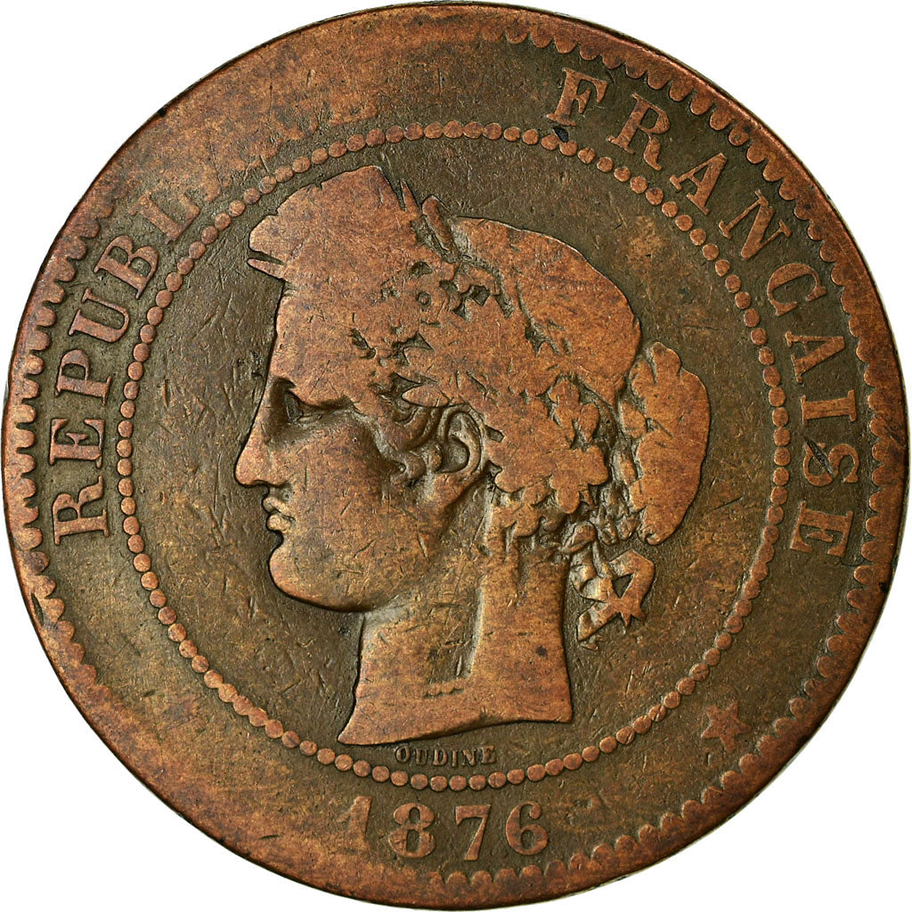 Munten, Frankrijk, Cérès, 10 Centimes, 1876, Paris, ZG, Bronze, KM:815.1
