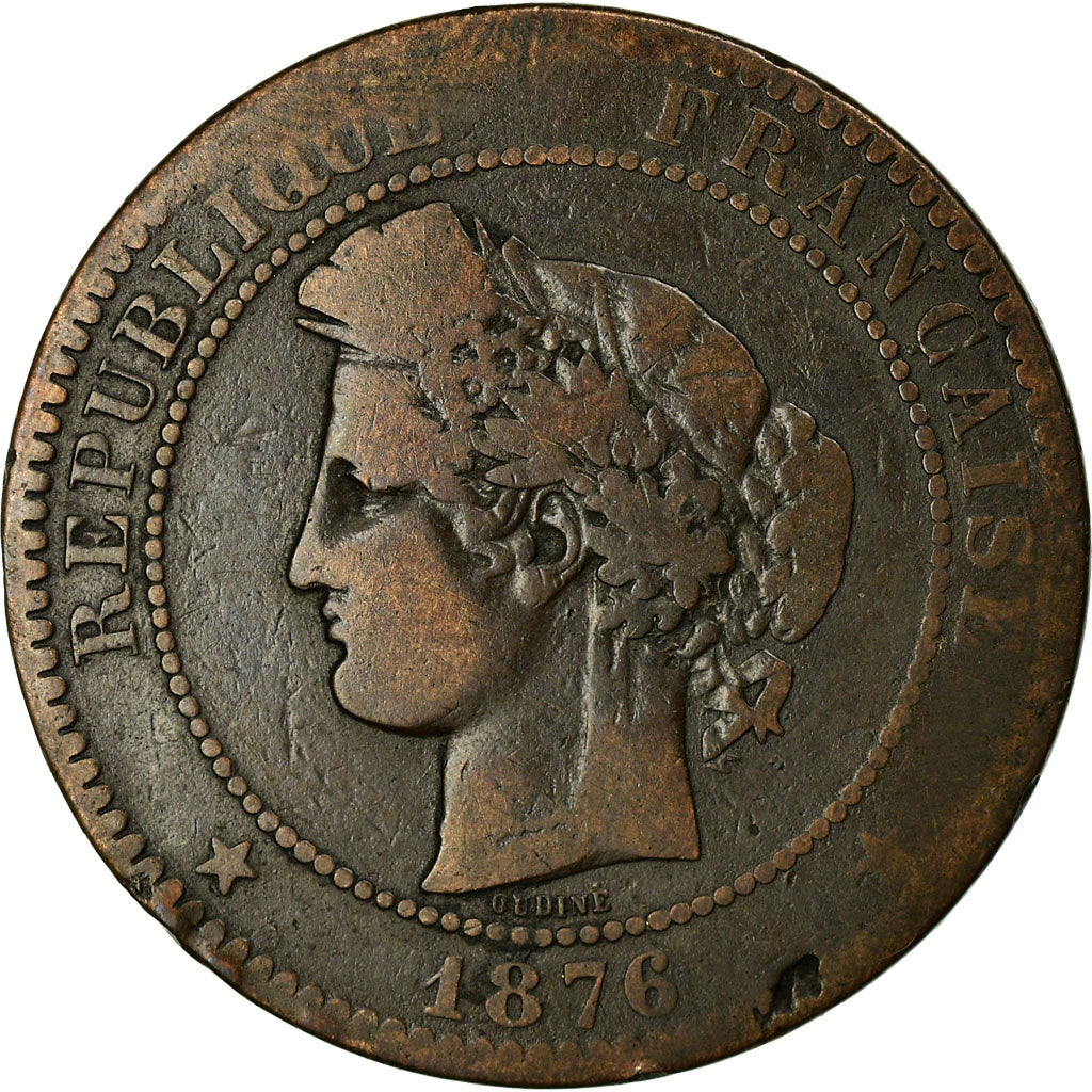 Munten, Frankrijk, Cérès, 10 Centimes, 1876, Bordeaux, ZG+, Bronze, KM:815.2