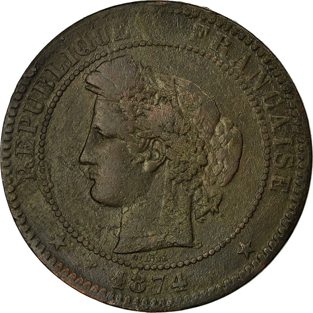 Moneta, Francia, Cérès, 10 Centimes, 1874, Paris, MB, Bronzo, KM:815.1