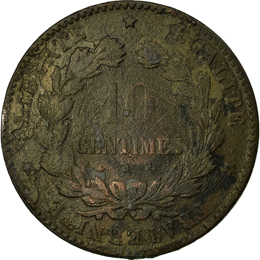 Moneta, Francia, Cérès, 10 Centimes, 1874, Paris, MB, Bronzo, KM:815.1